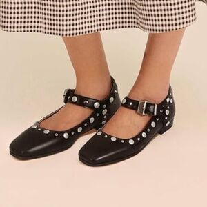 Studded Mary Janes Ballet Flats Shoes with Ankle Strap